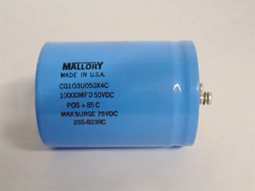 Mallory cg103u050x4c capacitor 10000mfd50vdc pos+85c max surge 75vdc (c10-1) for sale