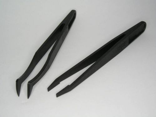 2pcs Heat Resistant Plastic Tweezers Flated Nose &amp; Bent