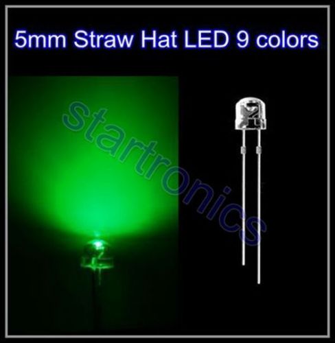 Green 5mm straw hat led, ultra bright 5mm green led diode 100pcs free shipping for sale
