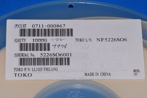 190-pcs ind chip multi-layer 10nh 5% 100mhz 9q-factor 400ma 0402 ll1005-fhl10nj for sale