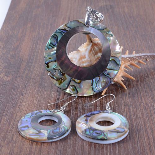 S92720 29-49mm abalone shell round pendant earrings set for sale