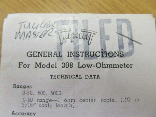 Triplett 308 low-ohmmeter instruction manual (minibook) 45846 for sale