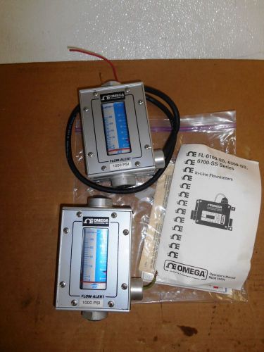 OMEGA FL-6100SS,6300-SS,6700-SS IN-LINE FLOWMETERS, LOT OF 2, USED
