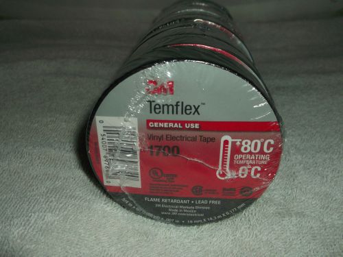 3M Temflex 1700 electrical tape, 3/4 x 60 feet, black, 10 rolls + 5 bonus rolls!
