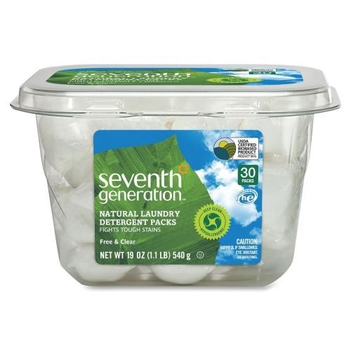 SEV22859 Natural Laundry Detergent, Packets,19.1oz, 30/PK, Free/Clear