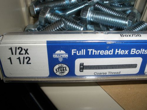 1/2-13 X 1-1/2&#034; Hex head full thread tap bolts zinc (27) total 1/2&#034;  grade 2