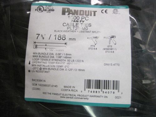 1000 Panduit  PLT2S-MO 7.4&#034; 50Lb  Tensile Black Nylon 606 Locking Cable Tie