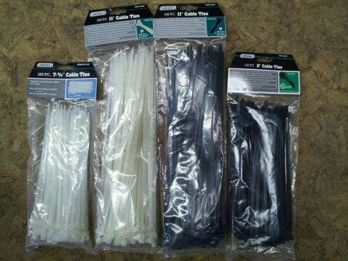 11&#034; &amp; 8&#034; Zip Cable Wire Ties 100 Black 100 White Each Size 400pcs Total