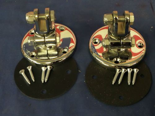 New pair unity 7005 round base light mounting kit chromed brass w/ hardware new for sale