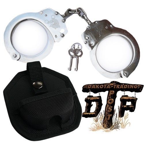 NICKEL DOUBLE LOCK POLICE HANDCUFFS W/ KEYS AND CASE
