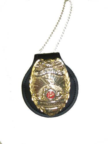 Universal round 3&#034; diameter police belt badge holder leather for necks or belts for sale