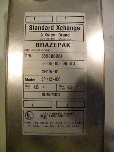 Refrigerand Heat Exchanger. Standard Xchange, Brazepack. XYLEM BRAND.