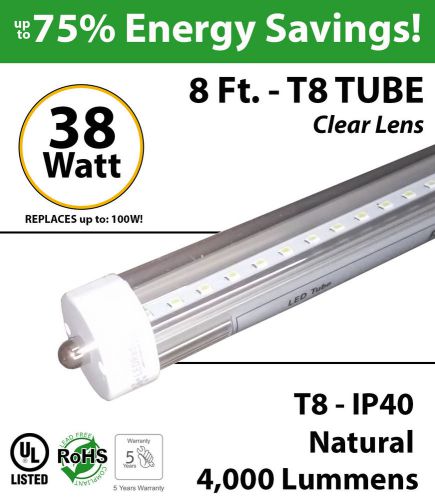38w, 8ft, led tube, 4000lm, 4500k, clear, ul for sale