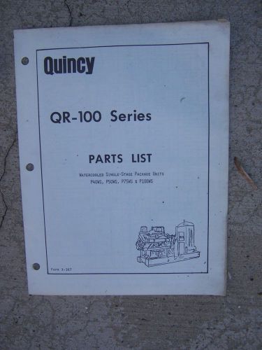1973 Quincy QR-100 Series Water Cooled Single State Air Compressor Parts List R