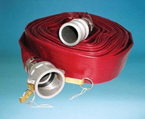 2&#034; X 50&#039; Red 150 PSI Lay Flat PVC Discharge Hose Assembly Cam Lock Couplings