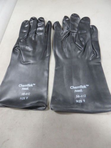 New ansell 38-612 chemical resistant glove viton butyl 12 mil smooth  9 black for sale