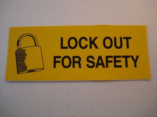 Lock out for safety - pack of 5 - loto - self-adhesive safety sign - 5 in x 2 in for sale