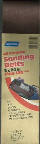 USA Norton 3&#034;X24&#034; Sanding Belts 80 Grit Medium Aluminum Oxide Belt Sander (Pk2)