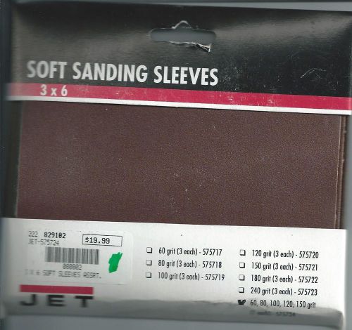 Jet 575724 Soft Sanding Sleeves {3 x 6&#034;} one each of 60, 80, 100, 120, 150 grit