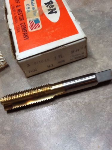 R&amp;n 9/16-18 nf gh3 3fl spiral point hs tin plug tap - new - made in usa for sale