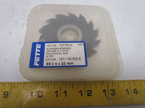 Fette A80x5N Staggered Tooth Side Milling Cutter 80x5x22mm Sp1250 KHSS-E 14Teeth