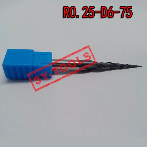 1pc R0.25*D6*30.5*75 Solid Carbide tapered Ball nose endmill coating TiAlN HRC55