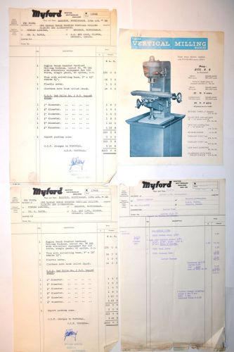 RAGLAN VERTICAL MILLING MACHINES FLYER 1968 &amp; INVOICES #RR852 Miller