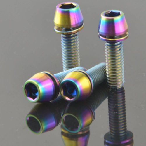 4pcs Ti Titanium M6x18mm Hex Allen Taper Heae Bolts With Washers Rainbow Finish