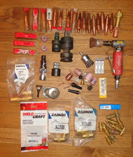Large lot of tig mig welding connectors, tips, trees, die grinder, socket, etc for sale