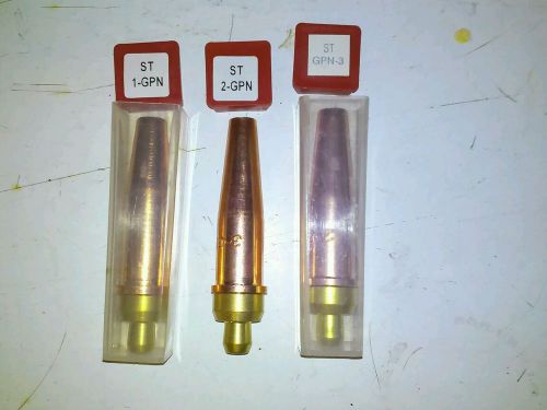Qty 4 lp propane/natural gas torch tips sizes gpn-2&amp;3 victor type.(2 of each) for sale