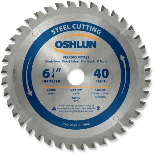 Oshlun SBF-067540 6-3/4-in 40 Tooth TCG Saw Blade W/ 20mm Arbor for Mild Steel