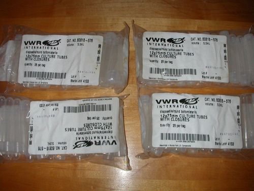 100 vwr 5.0ml 12 x 75 mm culture tubes w/ closures 60818-576 for sale