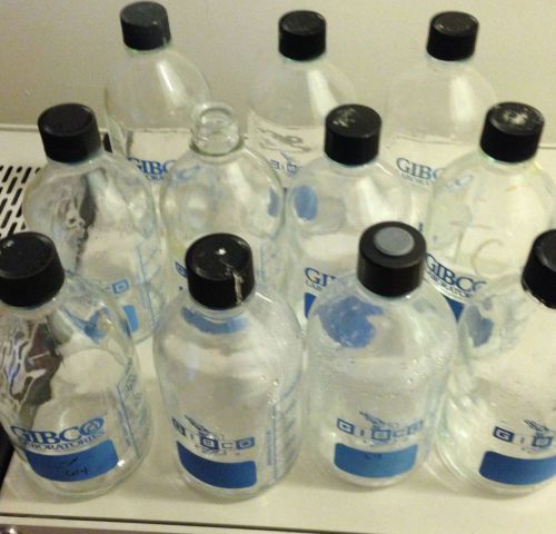 Lot of 11 Gibco Glass Lab Bottle 500 ml Reagent Media Storage w/ screw top