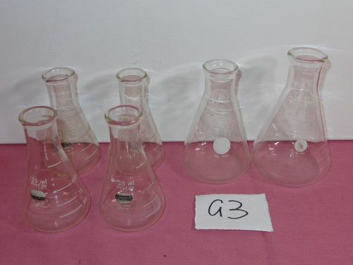 6 PYREX 125-250-300 mL No.4980-4981 Erlenmeyer Flask Beaker Lot Science