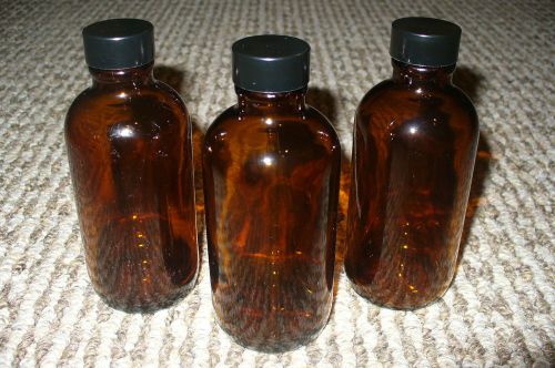 3 Pack of 4 oz. Amber Glass Bottles With PE Lined Black Caps