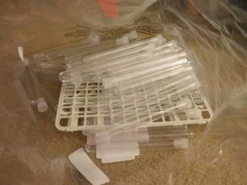 60 tube - 16x150mm clear plastic test tube set with caps and rack new for sale