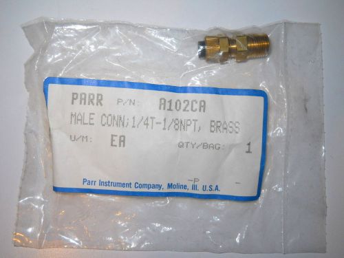 Parr 1/4&#034; Tubing to 1/8&#034; Male NPT Brass Connector for 3911 Hydrogenator, A102CA