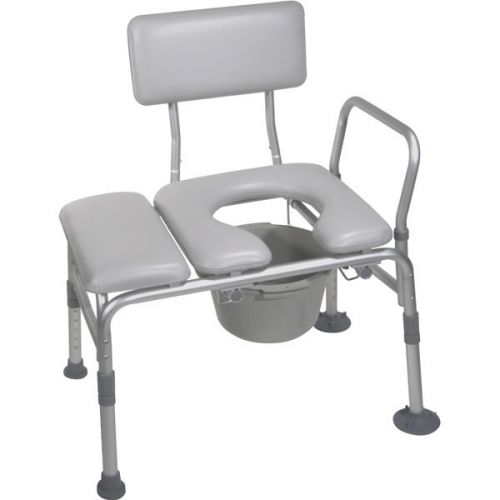 Drive Medical Padded Seat Transfer Bench with Commode Opening Gray