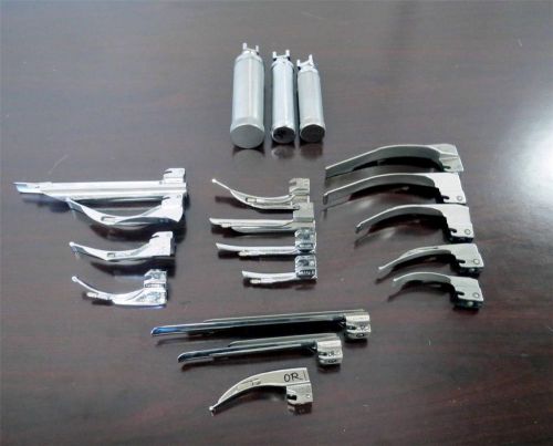 Welch Allyn Laryngoscope Set 3 Handles 2 Sets MAC 1-4 Miller 0-1 plus Extras