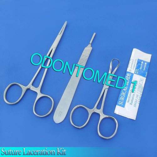 3 PCS SUTURE LACERATION KIT MOSQUITO FORCEPS 5&#034;+ SCALPEL HANDLE #3+5 BLADE #15