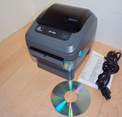 Zebra ZP 450 Label Barcode Thermal Printer,Power Cord, CD,Tested,Good Condition