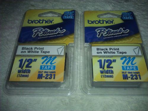 (2) Brother P-touch Labeling Tape M-231 1/2 in width labels Black on White