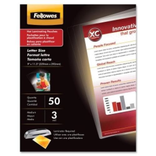 Fellowes glossy pouch - letter, 3 mil, 50 pack for sale