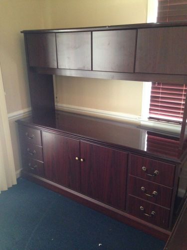 Storage credenza w/ hutch by hon office furniture in mahogany color laminate for sale