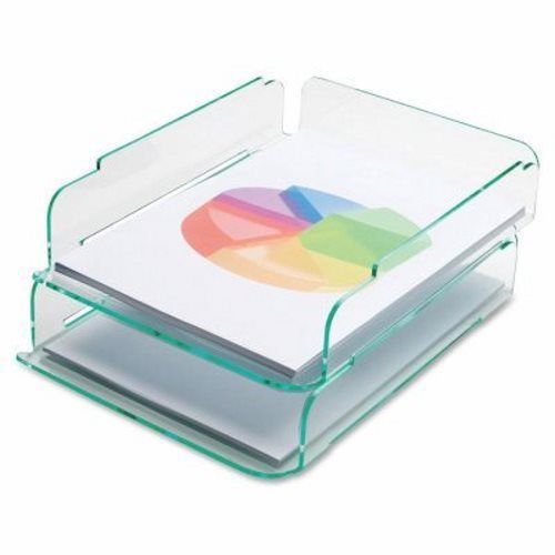 Lorell Stacking Letter Tray, 2/PK, 13&#034;x10-1/4&#034;x2-3/4&#034;, CL/Green (LLR80655)