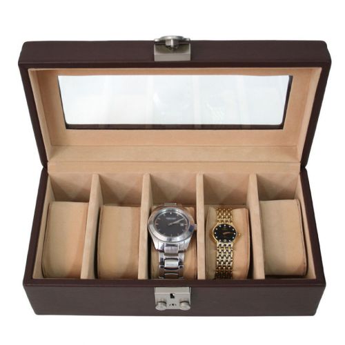 Royce leather deluxe 5 watch box - brown for sale