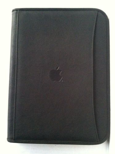 LEED&#039;S Black Simulated Leather Zippered Notebook Organizer Portfolio Apple Logo