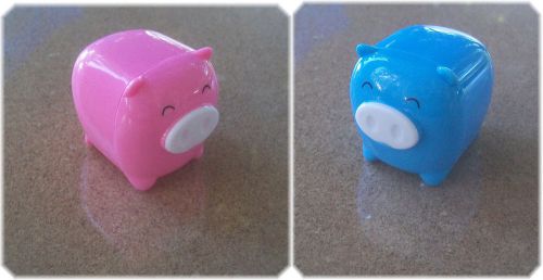 2 Novelty Pencil Sharpeners - Cute one Pink &amp; one Blue Happy Pigs