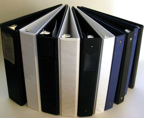 Lot of 10 Assorted 3-Ring Binders for standard 8.5x11 paper black/white/blue