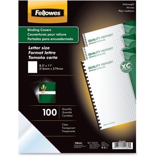 Fellowes Transparent PVC Covers - Letter - Plastic - Clear - 100 / Pack